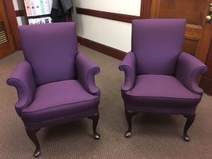 Front view of two upholstered chairs.