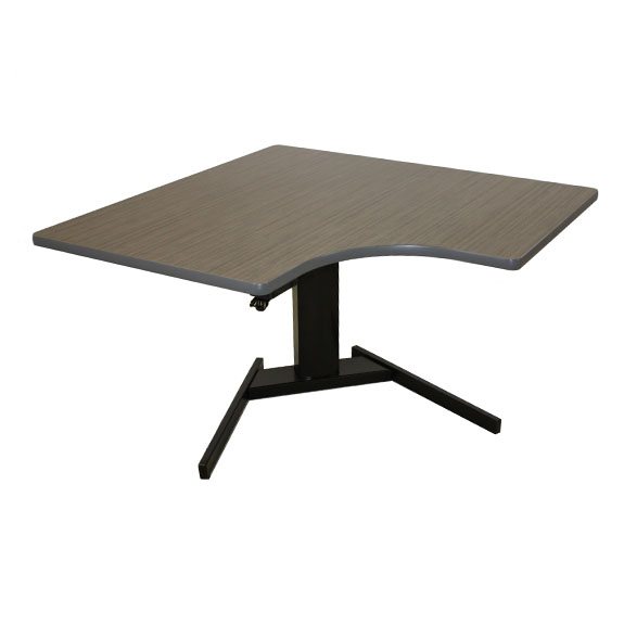 Corner sit/stand desk in gray