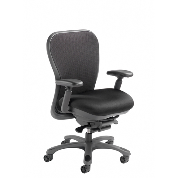 side view of black padded office chair