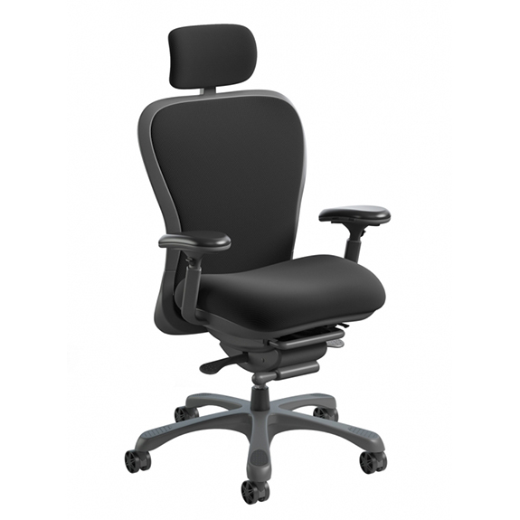 side view of black padded office chair with headrest