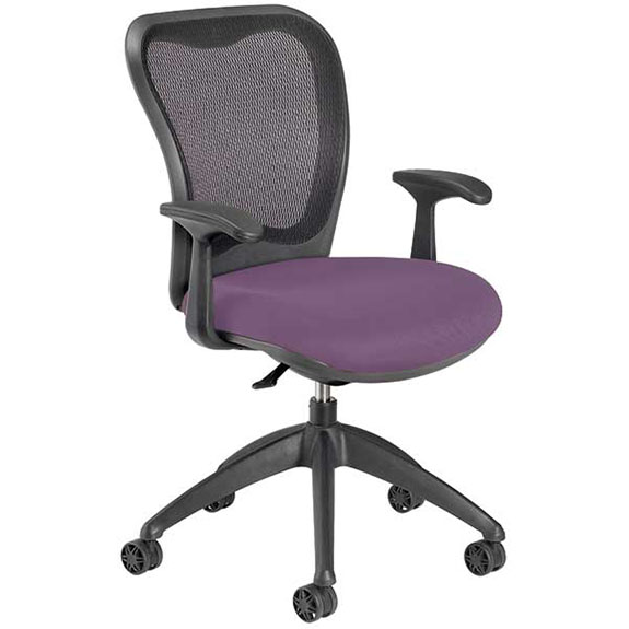 black mesh back office chair with purple seat