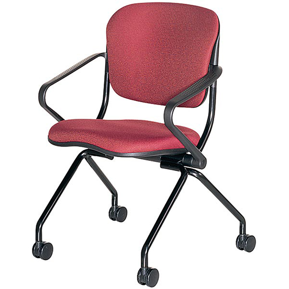 red foldable chair with wheels and arms