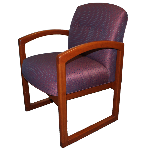 purple fabric with wood arms and legs waiting room chair