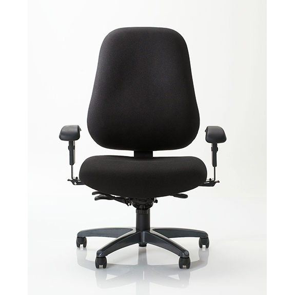 tall padded office chair in dark fabric